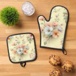 Frühlings-Osterblumen Ofenhandschuh & Topflappen-Set