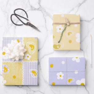Frühlings-Pastell-Blumen & Herzen Geschenkpapier Set