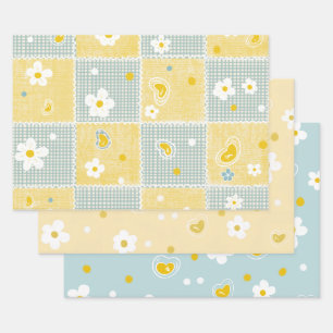 Frühlings-Pastell-Blumen & Herzen Geschenkpapier Set