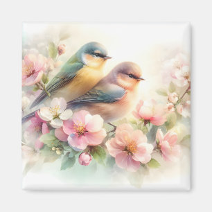 Frühlings-Pastell-Süße-Liebes-Vögel-Blüten-Blumen Magnet
