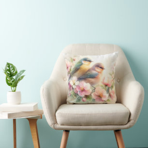 Frühlings-Pastell-Süße-Liebesvögel-Blüten-Blumen Kissen