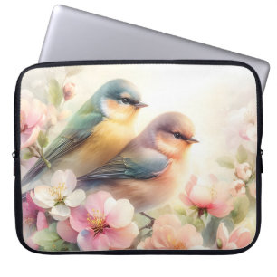 Frühlings-Pastell-Süße-Liebesvögel-Blüten-Blumen Laptopschutzhülle