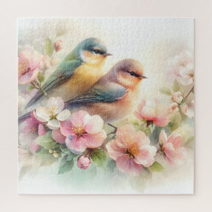 Frühlings-Pastell-Süße-Liebesvögel-Blüten-Blumen Puzzle