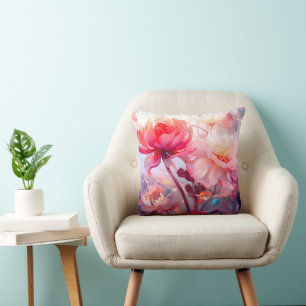 Frühlings-Pfingstrosen-Blüten-Garten-Aquarell Kissen
