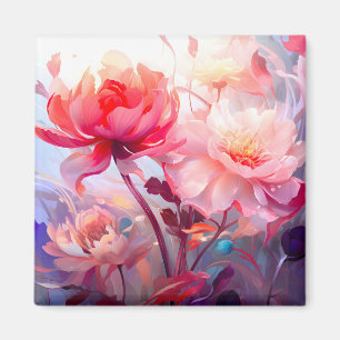 Frühlings-Pfingstrosen-Blüten-Garten-Aquarell Magnet
