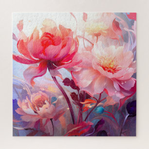 Frühlings-Pfingstrosen-Blüten-Garten-Aquarell Puzzle