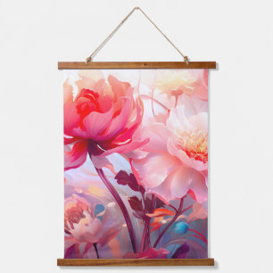 Frühlings-Pfingstrosen-Blüten-Garten-Aquarell Wandteppich Mit Holzrahmen