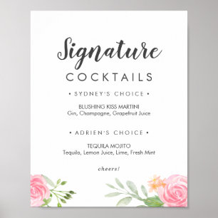 Frühlings-Pfingstrosen-Cocktails-Schild Poster