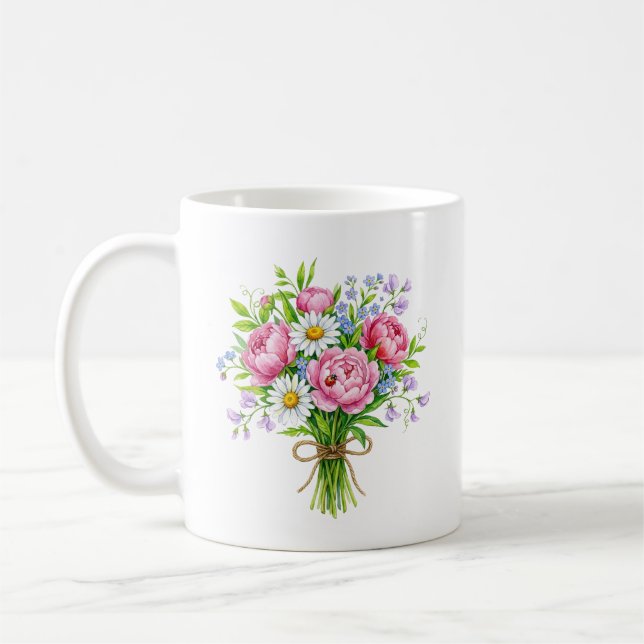 Frühlings-Pfingstrosen-Sträußchen-Watercolor-Marie Kaffeetasse (Links)