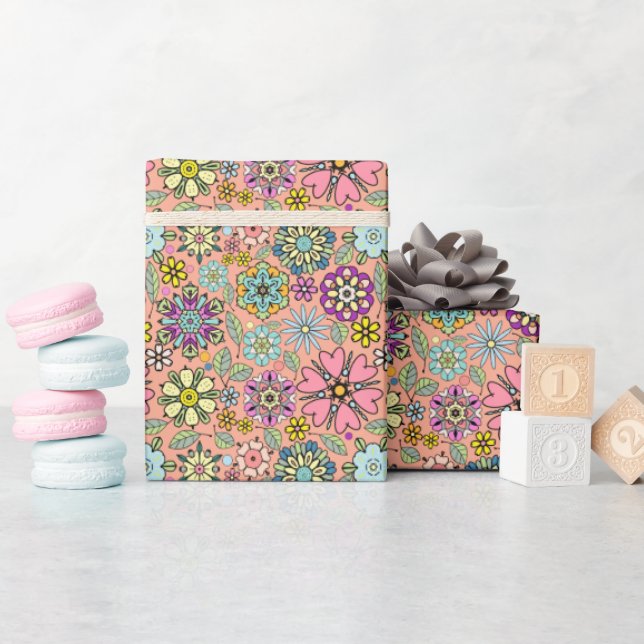 Frühlings-Saison Retro-Blumenfarben Nahtloses Must Geschenkpapier (Babyparty)