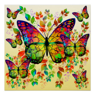 FRÜHLINGS SCHMETTERLINGE FARBENFROHE NATUR POSTER
