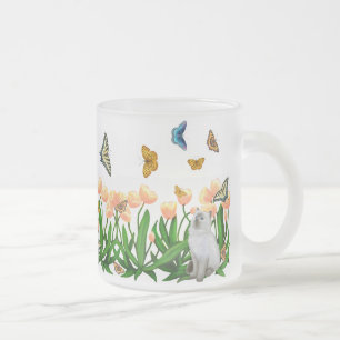 Frühlings-Schmetterlings-Garten-Katzen-Tasse Mattglastasse