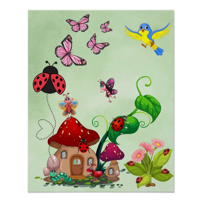 Frühlings-Schmetterlings-Wildblumenwiese Poster (Vorderseite)