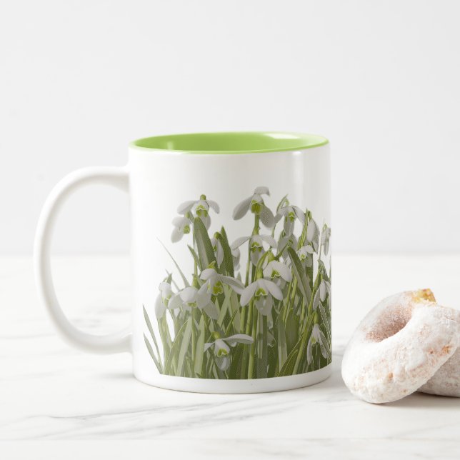 Frühlings-Schneeglöckchen Zweifarbige Tasse (Mit Donut)