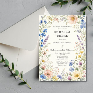 Frühlings-Sommer-Wildblumen-Hochzeitsprobe-Dinner Einladung