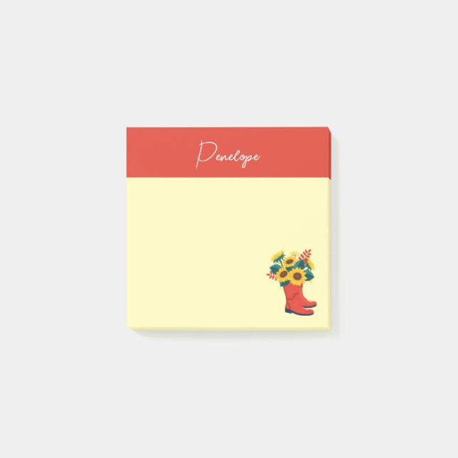 Frühlings-Sonnenblumen und Regenstiefel  Post-it Klebezettel (Vorderseite)