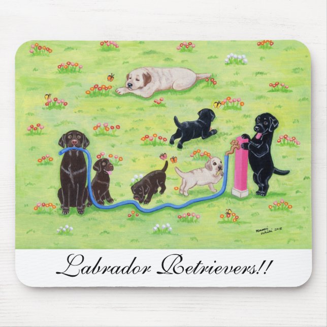 Frühlings-Spaß Labradors Malerei Mousepad (Vorne)