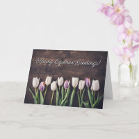Frühlings-Tagundnachtgleiche mit Tulpen und Holzsc
