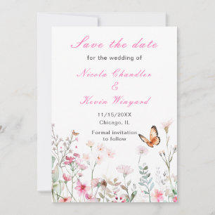 Frühlings-Tiefrosa-Schmetterling Florale Hochzeit Save The Date