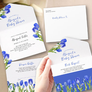 Frühlings-Tulpen-Buch-Anfrage und Windeln Baby Sho All In One Einladung