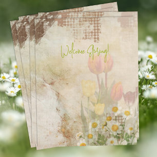 Frühlings-Tulpen-Distressed-Scrapbook-Papier Briefbogen
