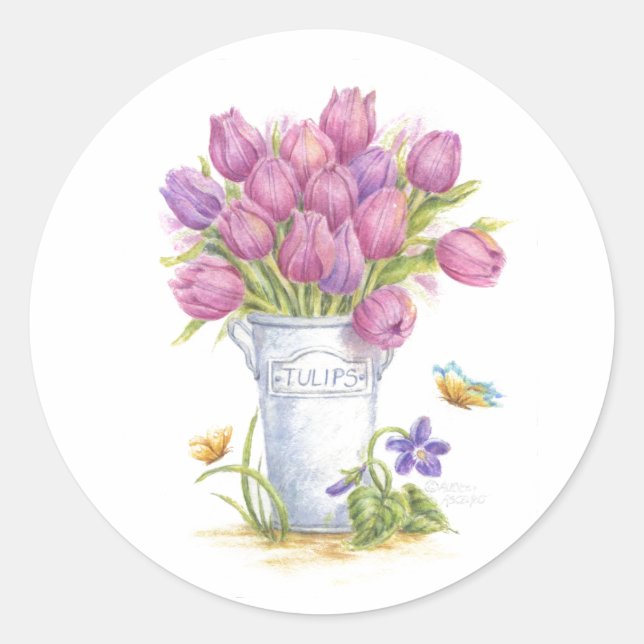Frühlings-Tulpen-Eimer-Aufkleber Runder Aufkleber (Vorderseite)