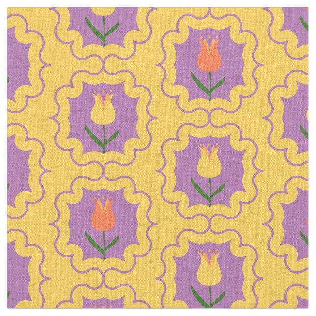 Frühlings-Tulpen in Rahmen - Retro-Blumenmuster Stoff (Nahaufnahme)