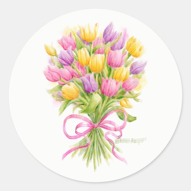 Frühlings-Tulpenstrauß-Aufkleber Runder Aufkleber (Vorderseite)