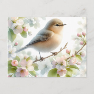 Frühlings-Vogel-Kirschblüten-Aquarell Feiertagspostkarte