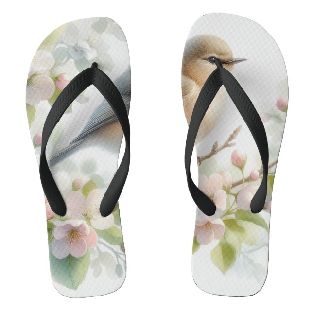 Frühlings-Vogel-Kirschblüten-Aquarell Flip Flops (Fußbett)