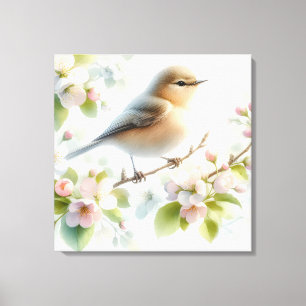 Frühlings-Vogel-Kirschblüten-Aquarell Leinwanddruck
