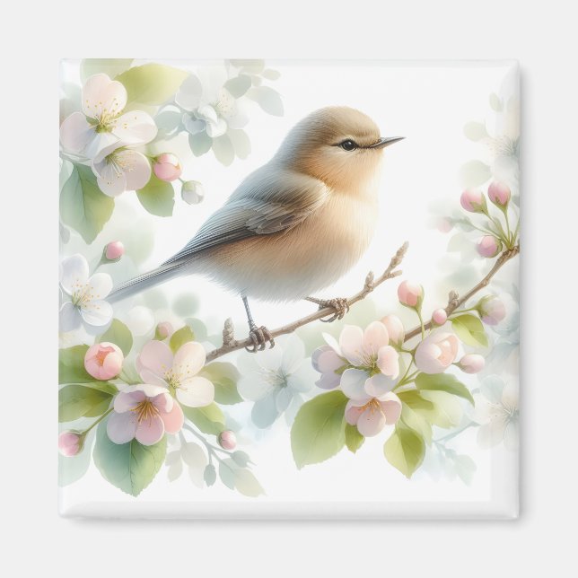 Frühlings-Vogel-Kirschblüten-Aquarell Magnet (Vorne)