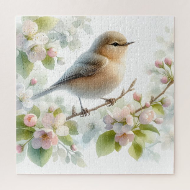 Frühlings-Vogel-Kirschblüten-Aquarell Puzzle (Vertikal)