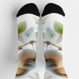 Frühlings-Vogel-Kirschblüten-Aquarell Socken