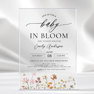 Frühlings-Wildblumen-Baby-in-Bloom-Baby-Shower Acryleinladungen