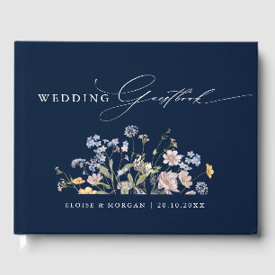 Frühlings-Wildblumenwiese Garten Hochzeit in Navy Gästebuch