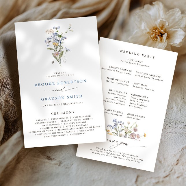 Frühlings-Wildblumenwiese-Garten-Hochzeitsprogramm (Spring Wildflower Meadow Garden budget Wedding Program)