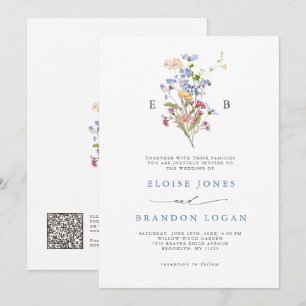 Frühlings-Wildblumenwiese-Garten-QR-Code-Hochzeit  Einladung