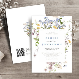 Frühlings-Wildblumenwiese-Garten-QR-Code-Hochzeit Einladung
