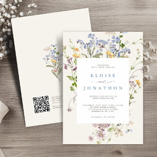 Frühlings-Wildblumenwiese-Garten-QR-Code-Hochzeit Einladung