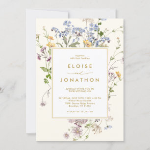Frühlings-Wildblumenwiese Gold QR Code Hochzeit   Einladung