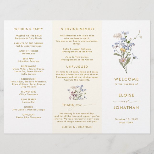 Frühlings-Wildblumenwiese Goldene Hochzeitsprogram (Vorderseite)