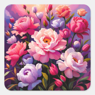 Frühlings-Zen-Sonnenaufgang Rosa Blüten Garten  Quadratischer Aufkleber
