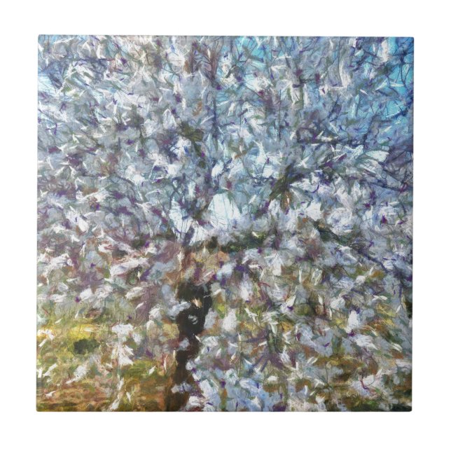 Frühlingsanhänger Blossom Pointillism Kunstwerk Fliese (Vorderseite)