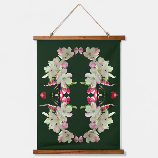 Frühlingsapfel blüht floral Abstrakt Wandteppich Mit Holzrahmen (Vorderseite)