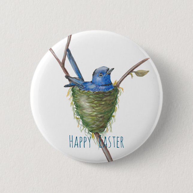Frühlingsarm: Adorable Bird in einem Nest Button (Vorderseite)