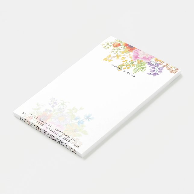 Frühlingsarray Aquarellblumen personalisiert Post-it Klebezettel (angewinkelt)