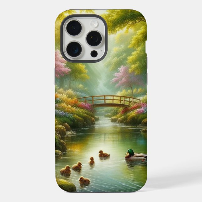 Frühlingsbach mit Enten/Blumen iPhone Hülle (Rückseite)