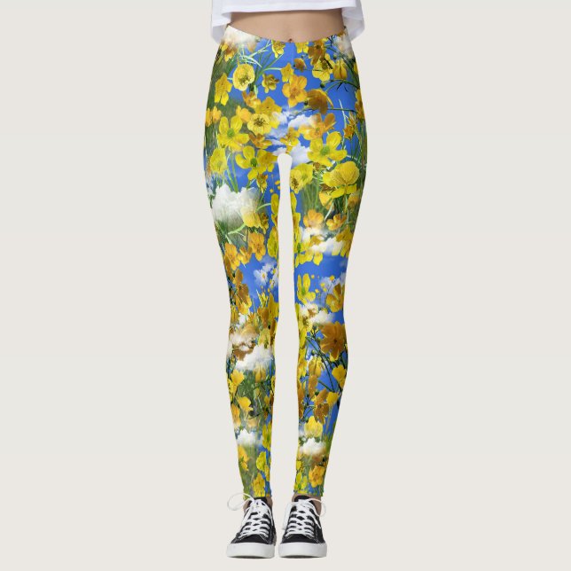 Frühlingsbecher Blume in den Wolken Leggings (Vorderseite)