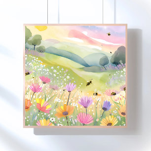 Frühlingsbienen Blumenfelder   Florale Farbige Nat Poster